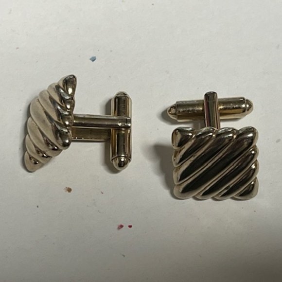 VTG Gold Tone Square Shaped Striped Ribbon Style Cuff Links Retro Gift - Picture 6 of 14